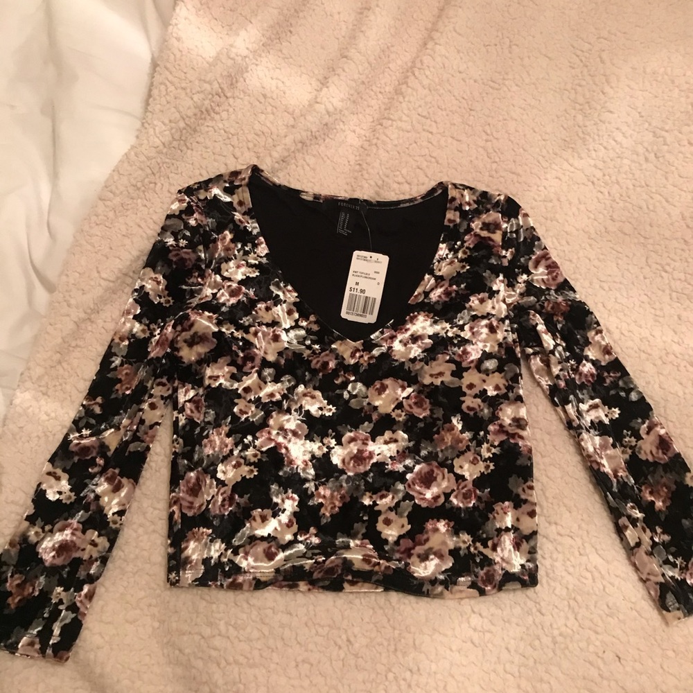 Velvet floral crop top (w/ and w/out flash)
